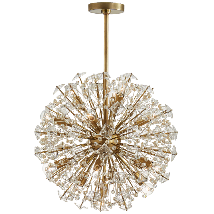 Picture of Dickinson Medium Chandelier in Soft Brass with Clear Glass and Cream Pearls