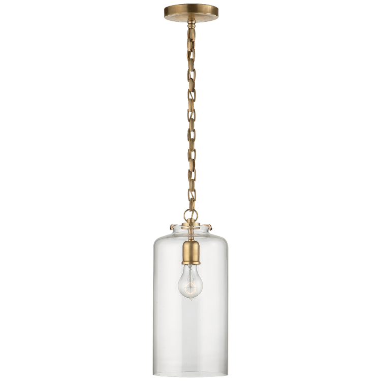 Picture of Katie Cylinder Pendant in Hand-Rubbed Antique Brass with Clear Glass