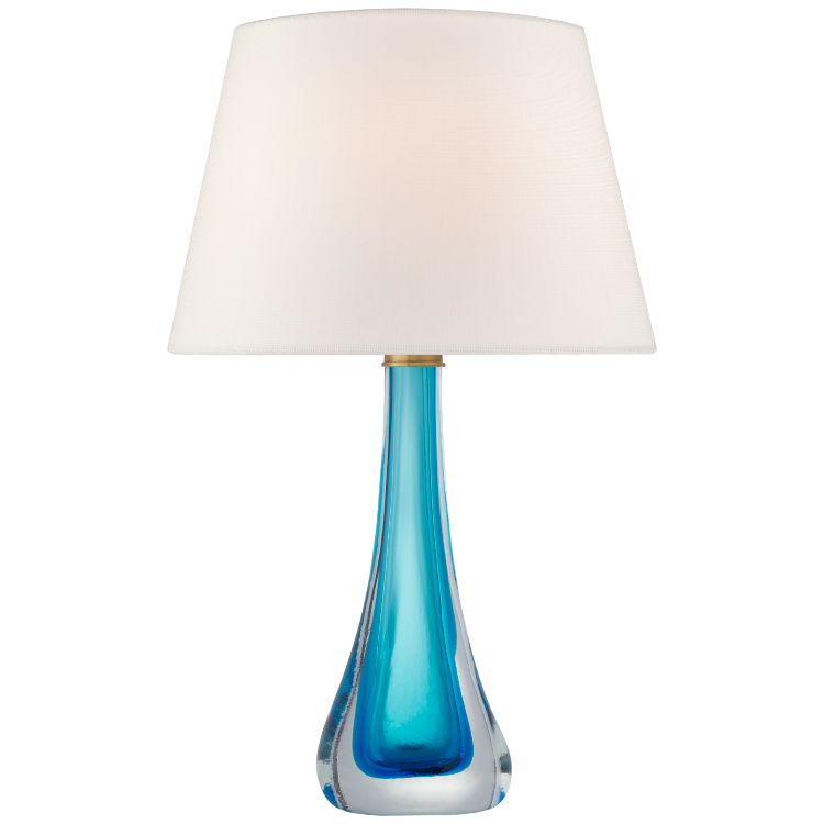 Christa Large Table Lamp in Cerulean Blue Glass with Linen Shade
