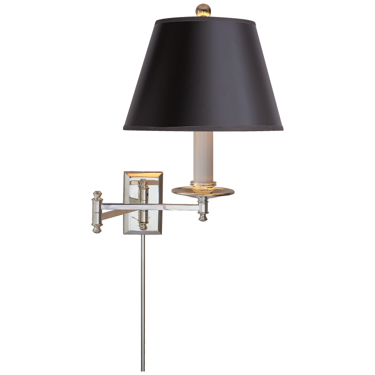 Picture of Dorchester Swing-Arm Wall Lamp in Polished Nickel with Black Shade