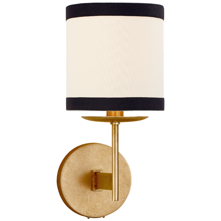 Picture of Walker Small Sconce in Gild with Cream Linen Shade with Black Linen Trim