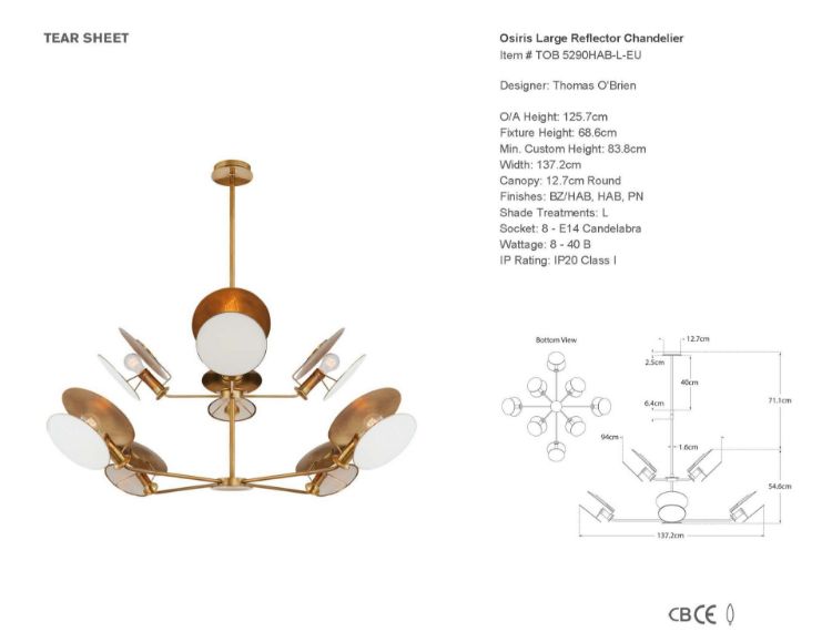 Picture of Osiris Large Reflector Chandelier in Hand-Rubbed Antique Brass with Linen Diffuser