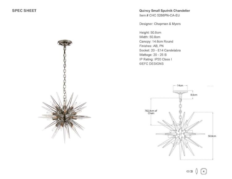 Picture of Quincy Small Sputnik Chandelier in Polished Nickel with Clear Acrylic