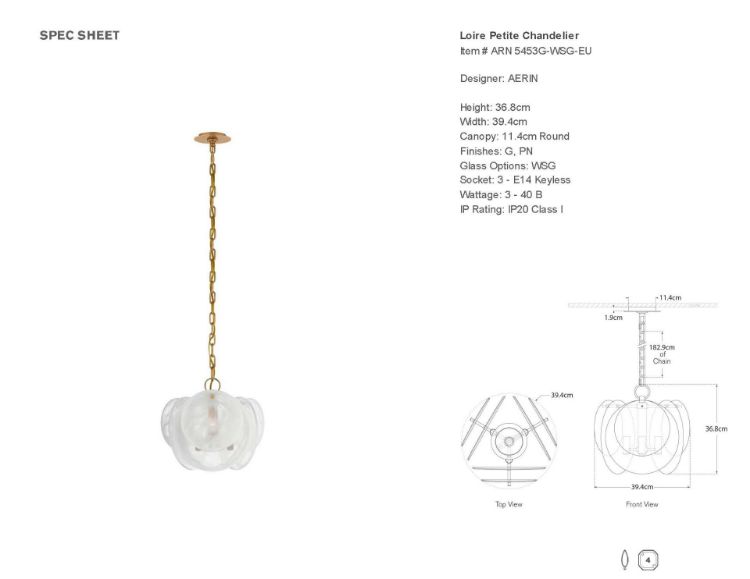 Picture of Loire Petite Chandelier in Gild with White Strie Glass