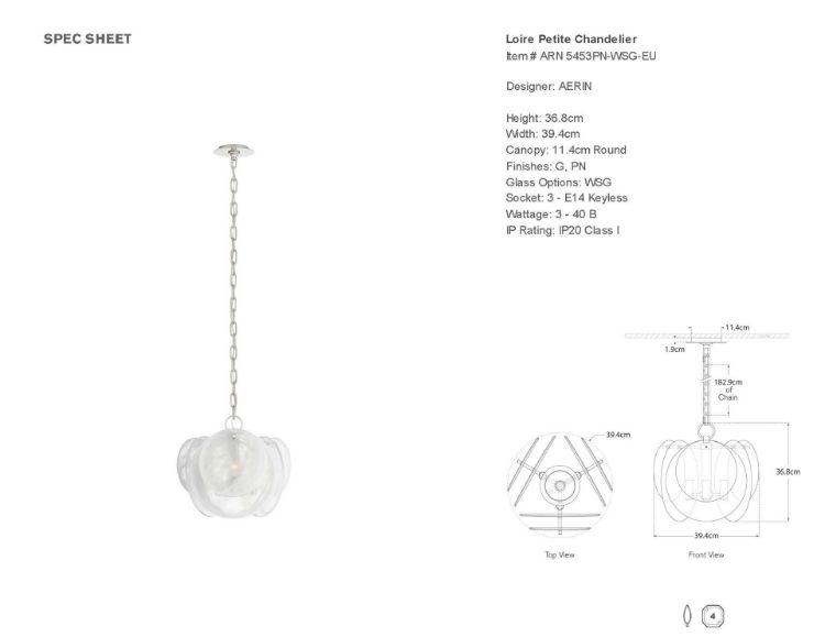 Picture of Loire Petite Chandelier in Polished Nickel with White Strie Glass