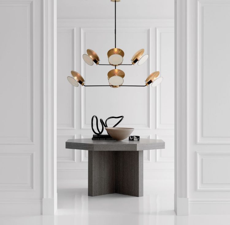 Picture of Osiris Large Reflector Chandelier in Hand-Rubbed Antique Brass with Linen Diffuser