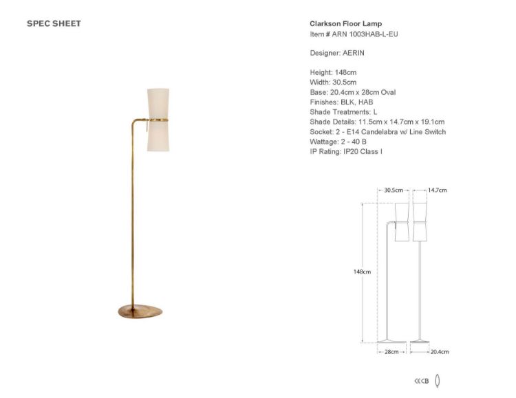 Picture of Clarkson Floor Lamp in Hand-Rubbed Antique Brass with Linen Shades