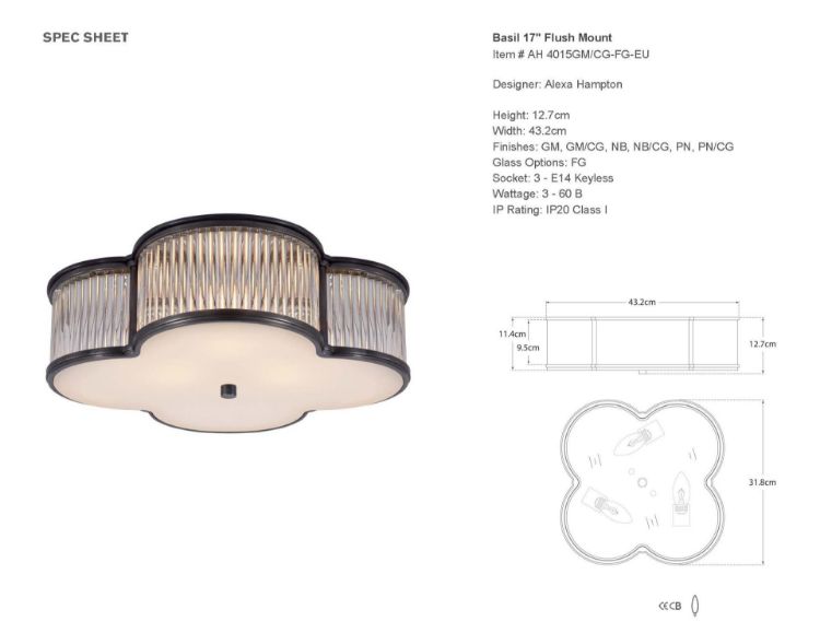 Picture of Basil 17" Flush Mount in Gun Metal and Clear Glass Rods with Frosted Glass