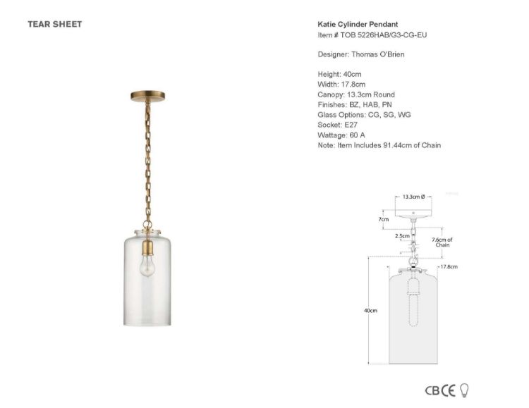 Picture of Katie Cylinder Pendant in Hand-Rubbed Antique Brass with Clear Glass