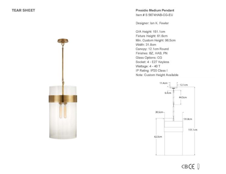 Picture of Presidio Medium Pendant in Hand-Rubbed Antique Brass with Clear Glass