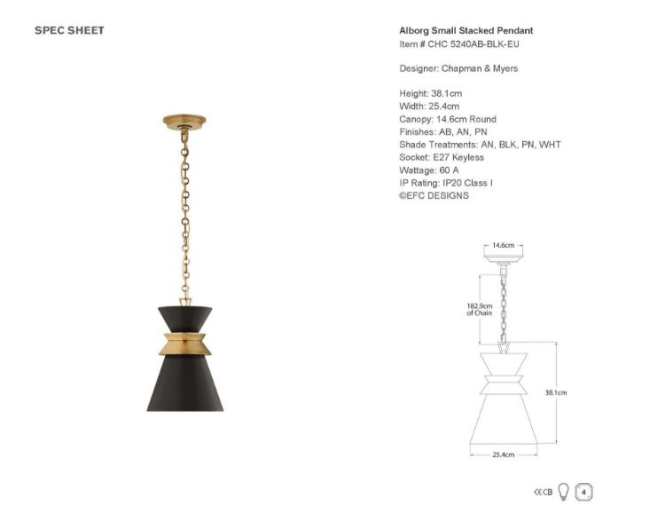 Picture of Alborg Small Stacked Pendant in Antique- Burnished Brass with Matte Black Shade