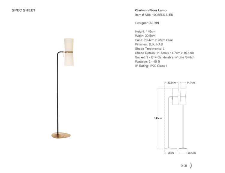 Picture of Clarkson Floor Lamp in Black with Linen Shades