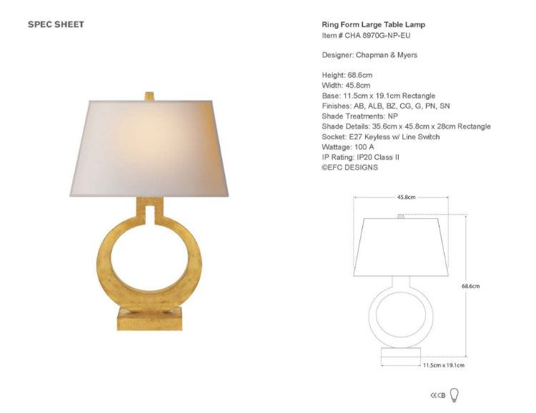 Picture of Large Ring Table Lamp in Gilded with Natural Paper Shade