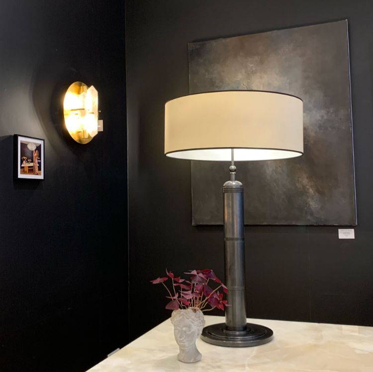 Picture of Longacre Tall Table Lamp in Polished Nickel with Linen Shade