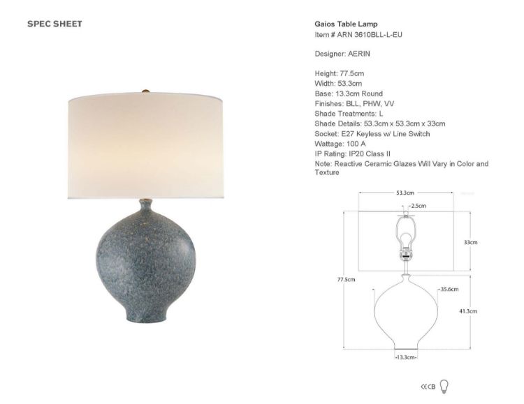 Picture of Gaios Table Lamp in Blue Lagoon with Linen Shade