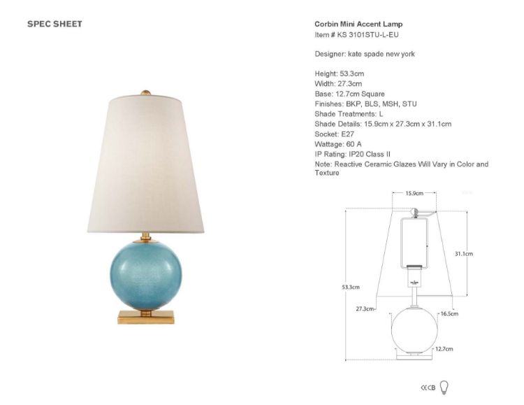 Picture of Corbin Mini Accent Lamp in Sandy Turquoise with Cream Linen Shade
