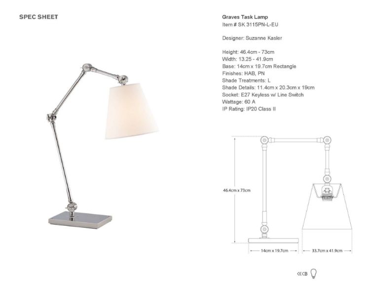 Picture of Graves Task Lamp in Polished Nickel with Linen Shade