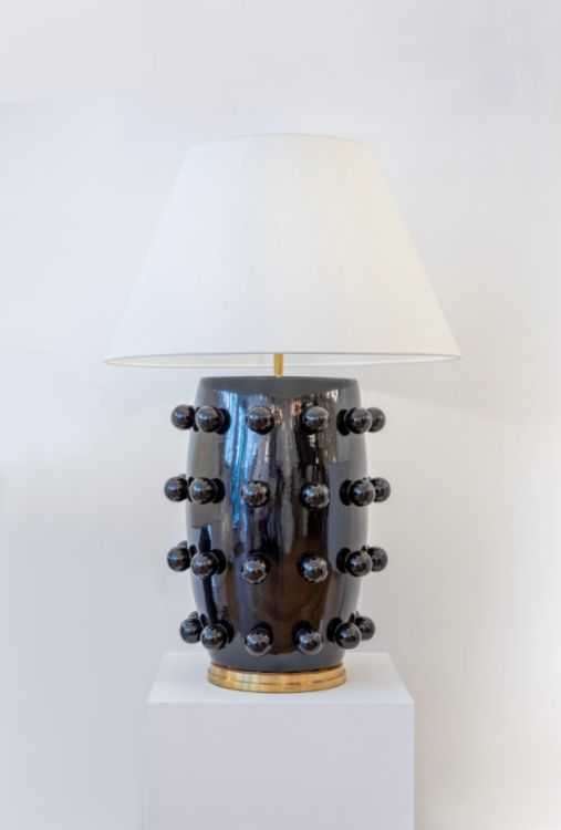 Picture of Linden Table Lamp in Black with Linen Shade