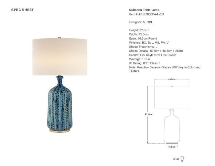 Picture of Culloden Table Lamp in Pebbled Aquamarine with Linen Shade