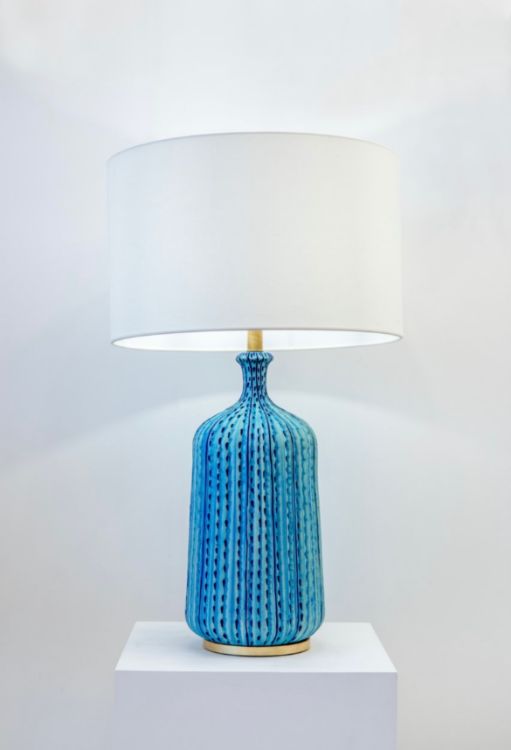 Picture of Culloden Table Lamp in Pebbled Aquamarine with Linen Shade