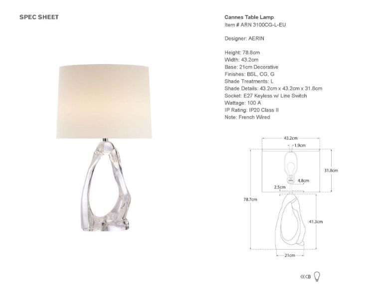 Picture of Cannes Table Lamp in Clear Glass with Linen Shade