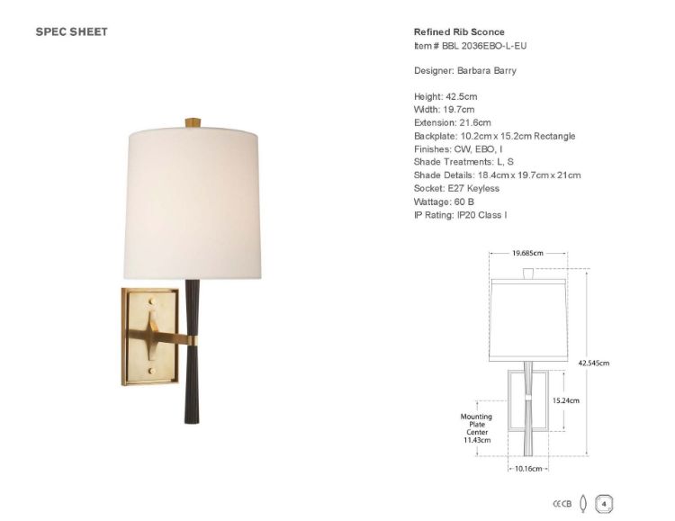 Picture of Refined Rib Sconce in Ebony Resin and Soft Brass with Linen Shade