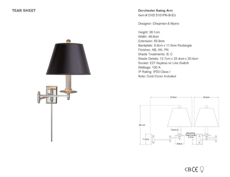 Picture of Dorchester Swing-Arm Wall Lamp in Polished Nickel with Black Shade