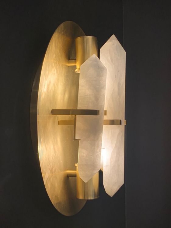 Picture of Halcyon Round Sconce in Antique-Burnished Brass and Quartz