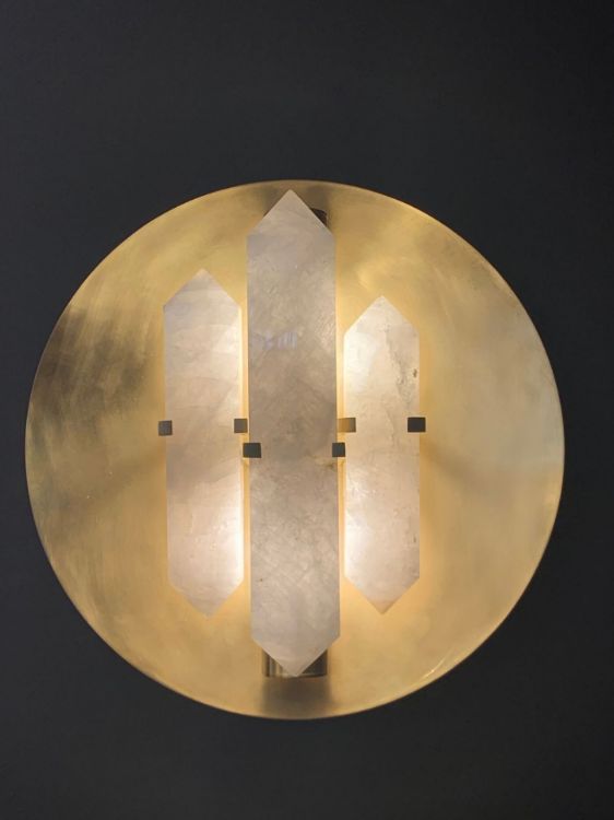 Picture of Halcyon Round Sconce in Antique-Burnished Brass and Quartz