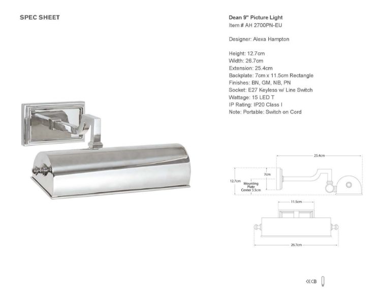 Picture of Dean 9" Picture Light in Polished Nickel