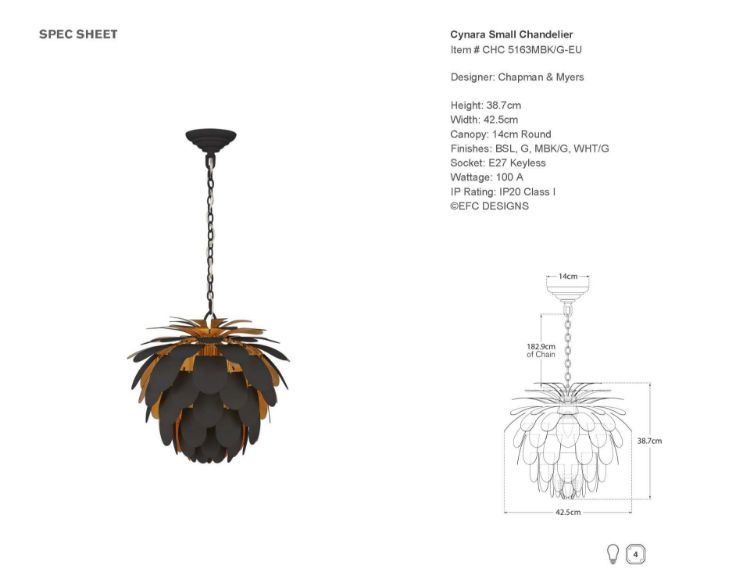 Picture of Cynara Small Chandeliers in Matte Black and Gild