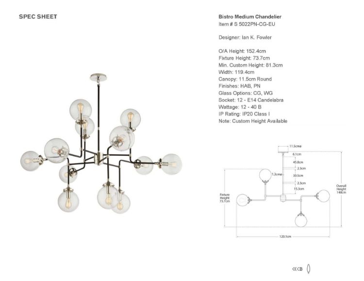 Picture of Bistro Medium Chandelier in Polished Nickel with Clear Glass