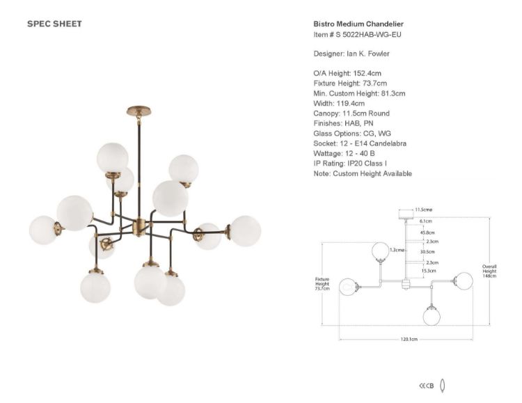 Picture of Bistro Medium Chandelier in Hand-Rubbed Antique Brass with White Glass