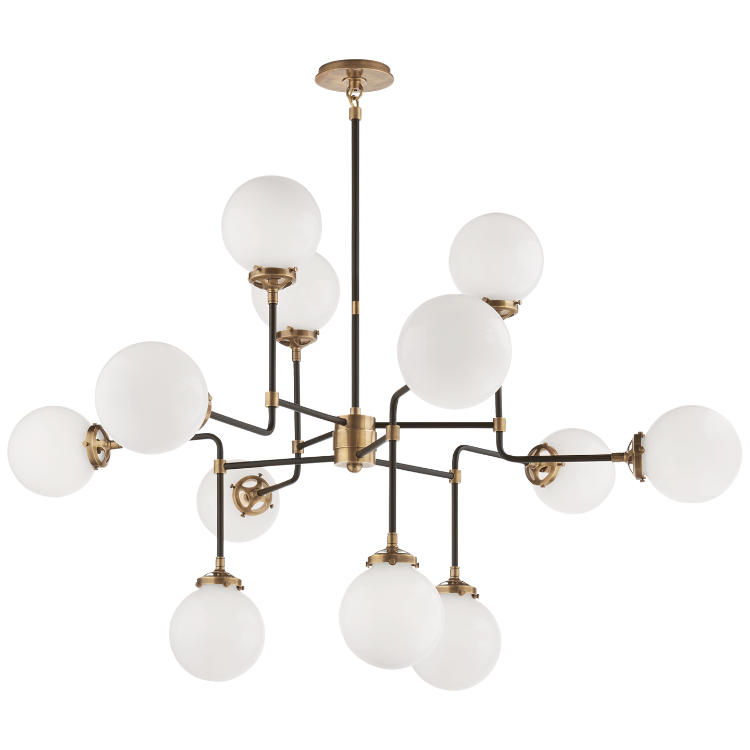 Picture of Bistro Medium Chandelier in Hand-Rubbed Antique Brass with White Glass
