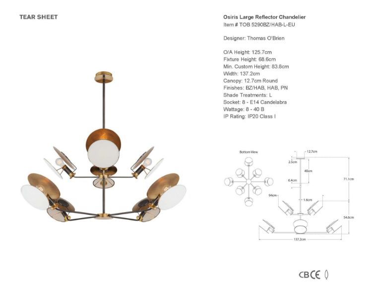 Picture of Osiris Large Reflector Chandelier in Bronze and Hand-Rubbed Antique Brass with Linen Diffuser
