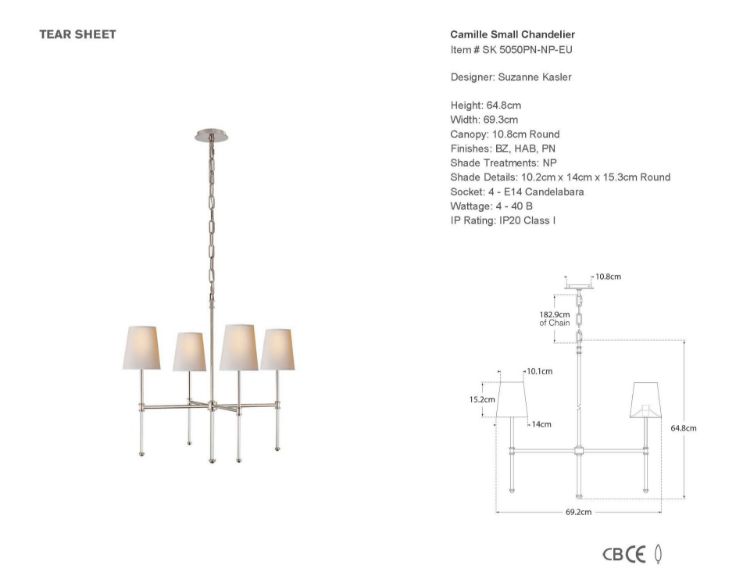 Picture of Camille Small Chandelier in Polished Nickel with Natural Paper Shades