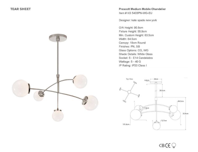 Picture of Prescott Medium Mobile Chandelier in Polished Nickel with White Glass