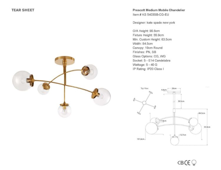 Picture of Prescott Medium Mobile Chandelier in Soft Brass with Clear Glass