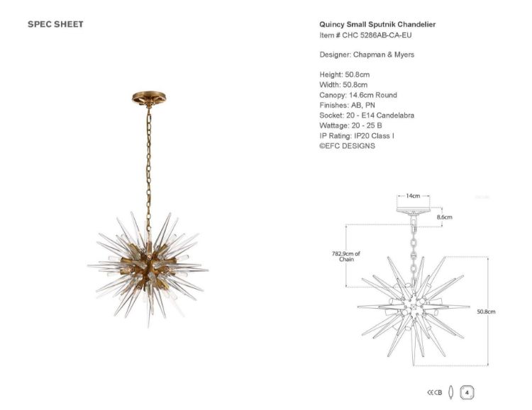 Picture of Quincy Small Sputnik Chandelier in Antique-Burnished Brass with Clear Acrylic