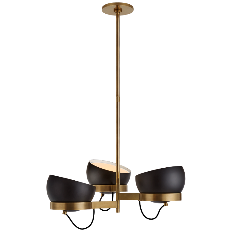Picture of Lightwell Medium Triple Chandelier in Soft Brass with Black Shades
