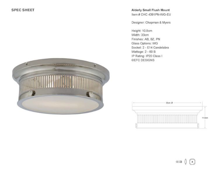 Picture of Alderly Small Flush Mount in Polished Nickel with White Glass