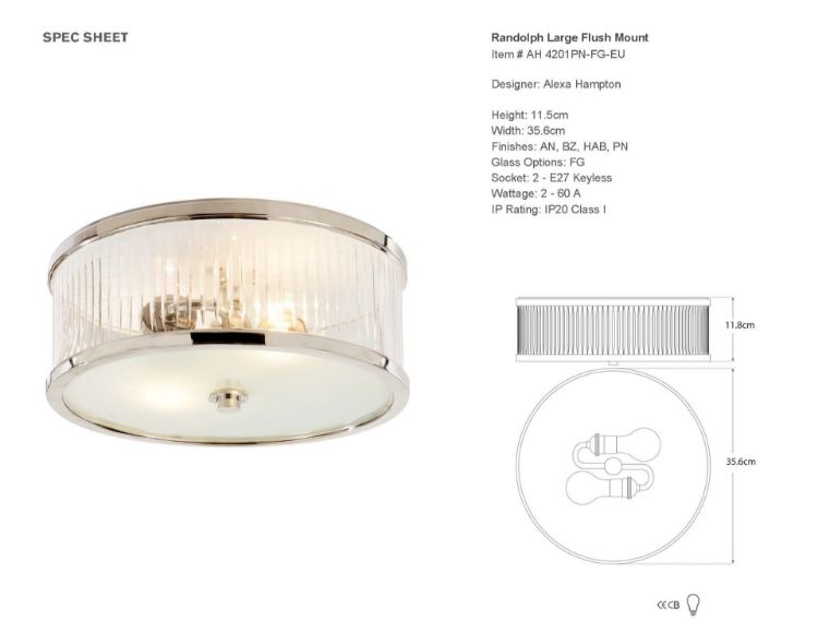 Picture of Randolph Large Round Flush Mount in Polished Nickel with Crystal and Frosted Glass