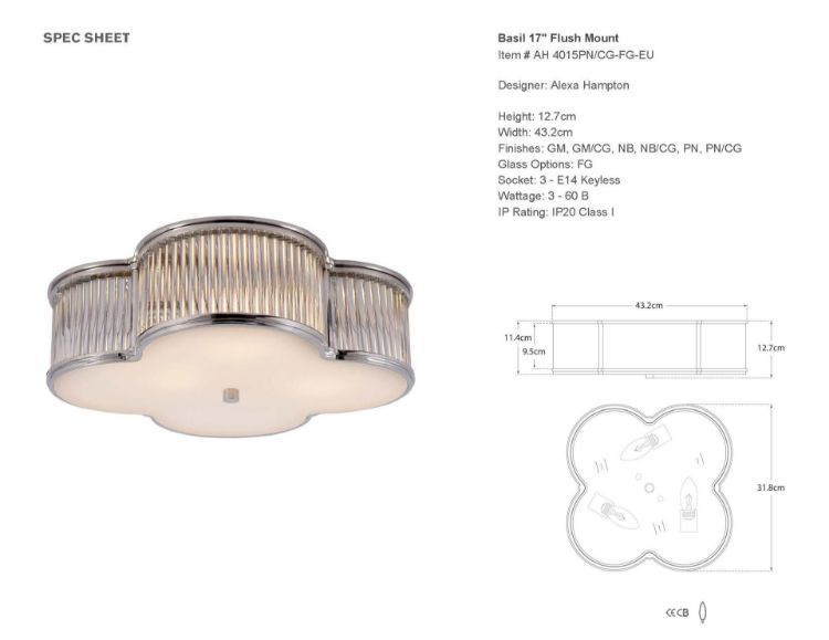 Picture of Basil 17" Flush Mount in Polished Nickel and Clear Glass Rods with Frosted Glass