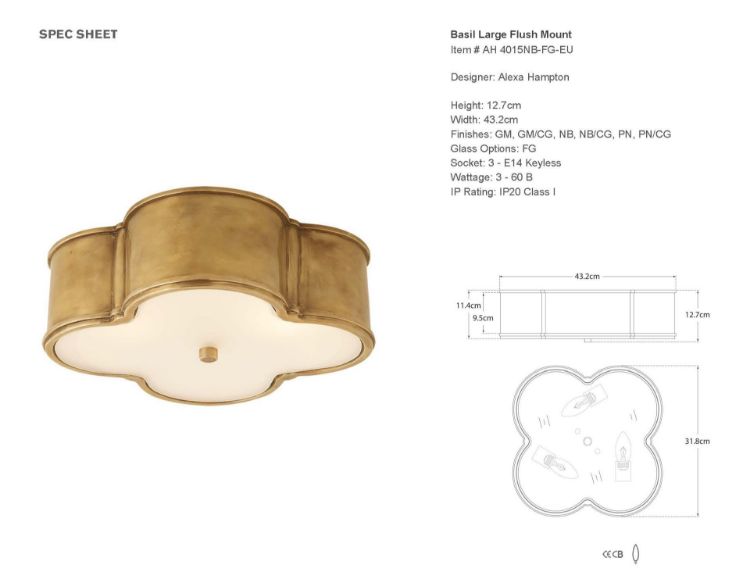 Picture of Basil 17" Flush Mount in Natural Brass with Frosted Glass
