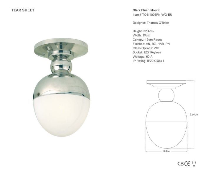 Picture of Clark Flush Mount in Polished Nickel with White Glass