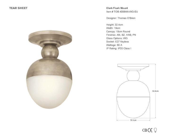 Picture of Clark Flush Mount in Antique Nickel with White Glass