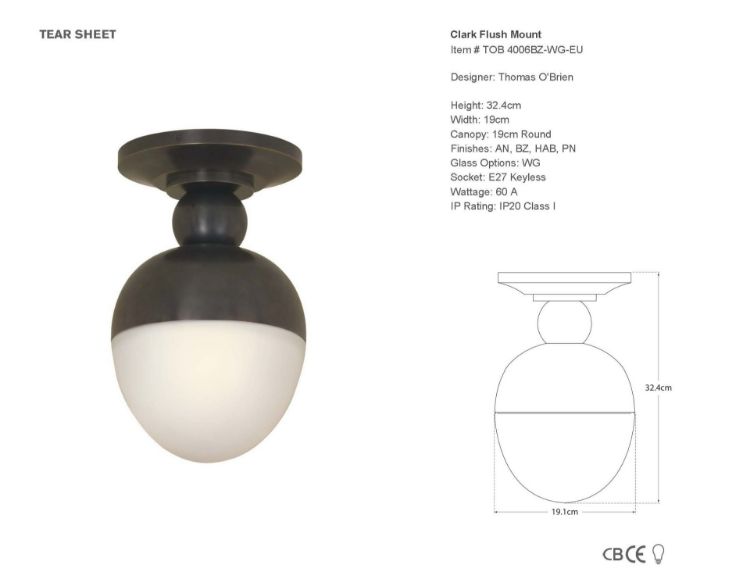 Picture of Clark Flush Mount in Bronze with White Glass
