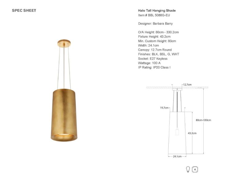 Picture of Halo Tall Hanging Shade in Gild