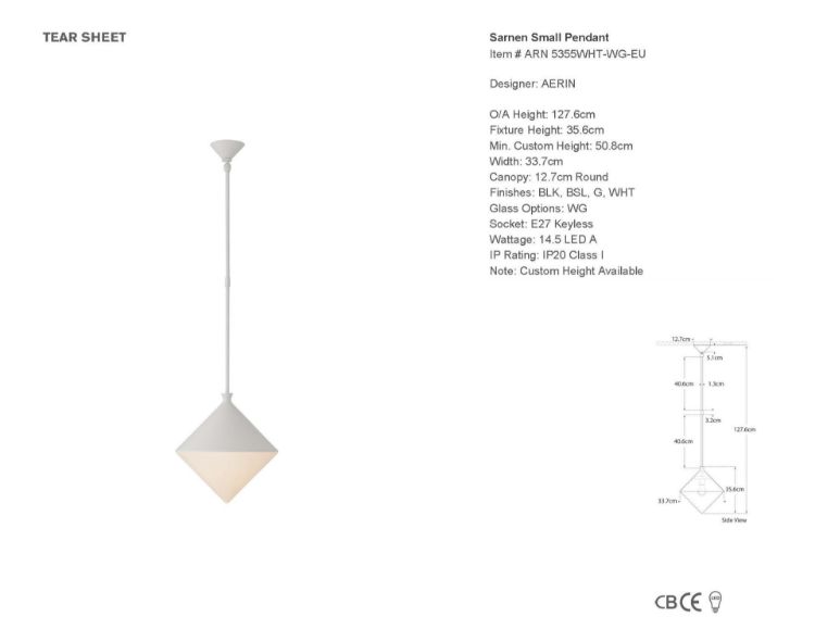 Picture of Sarnen Small Pendant in Matte White with White Glass 