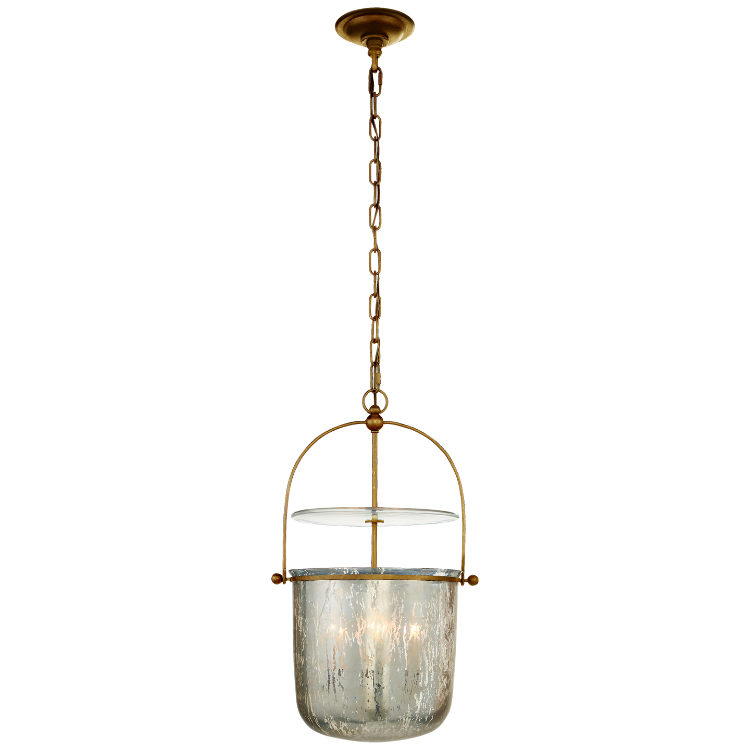 Picture of Lorford Small Smoke Bell Lantern in Gilded Iron with Antiqued Mercury Glass